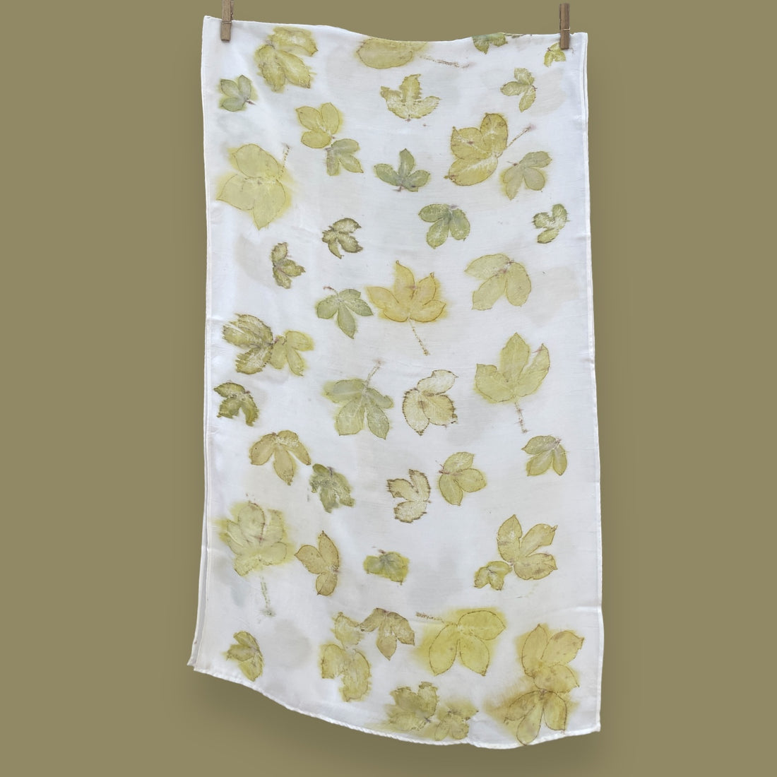 Eco-printed Muslin Stole | White with Green-Yellow Leaves