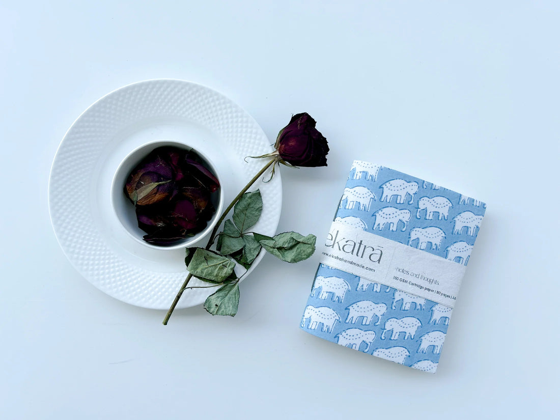 Blockprinted Fabric Cover Notebook | A6 | Elephant design