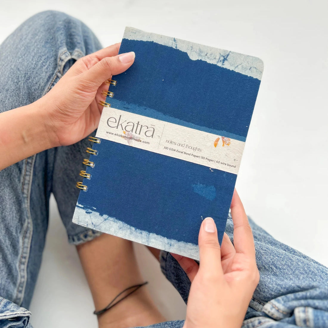 Blockprinted Fabric Cover Notebook | Spiral Bound | A5 | Indigo Blue