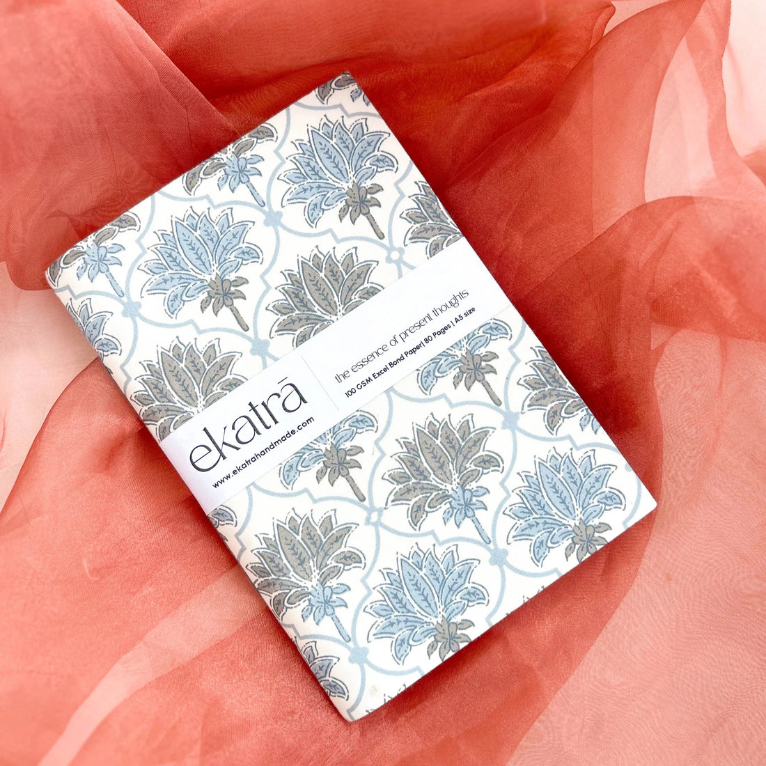 Blockprinted Fabric Cover Notebook | A5 | Blue Lotus