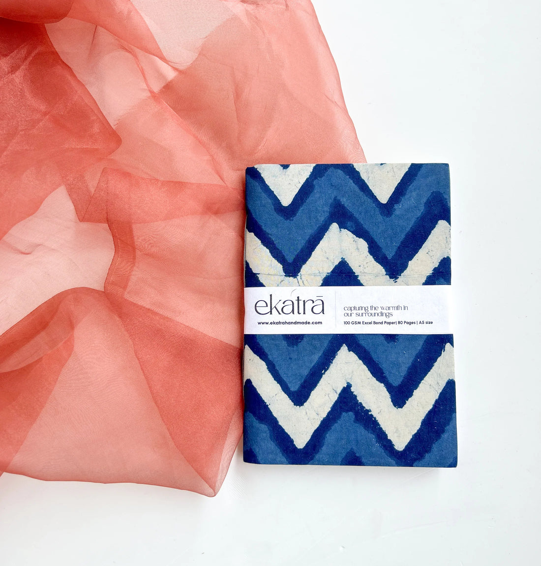 Blockprinted Fabric Cover Notebook | A5 | Indigo Chevron