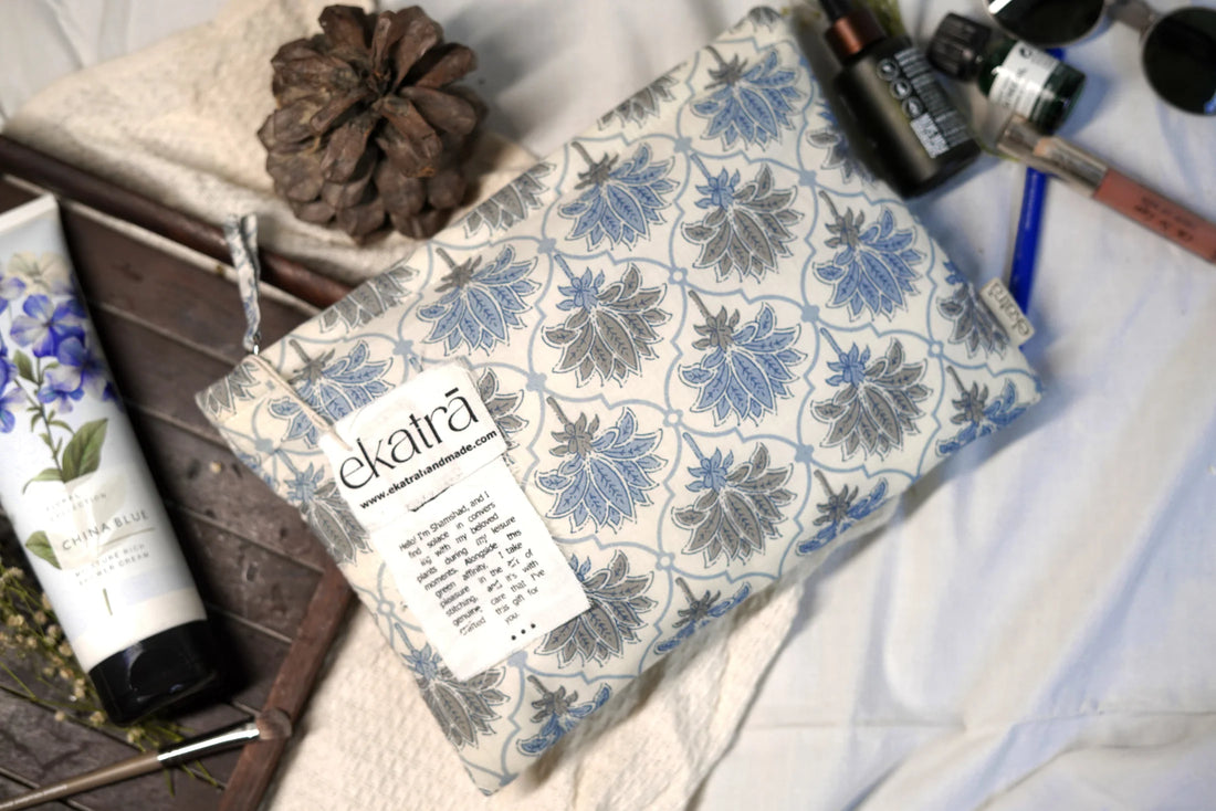 Sustainable Cotton Travel Pouch | Large | Blue