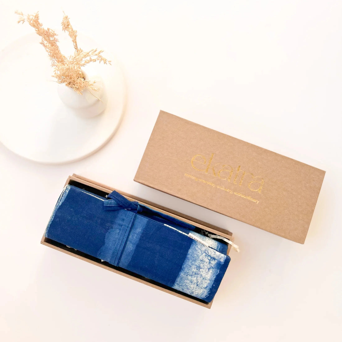 Blockprinted Fabric Roll-Up Case | Indigo Stripes