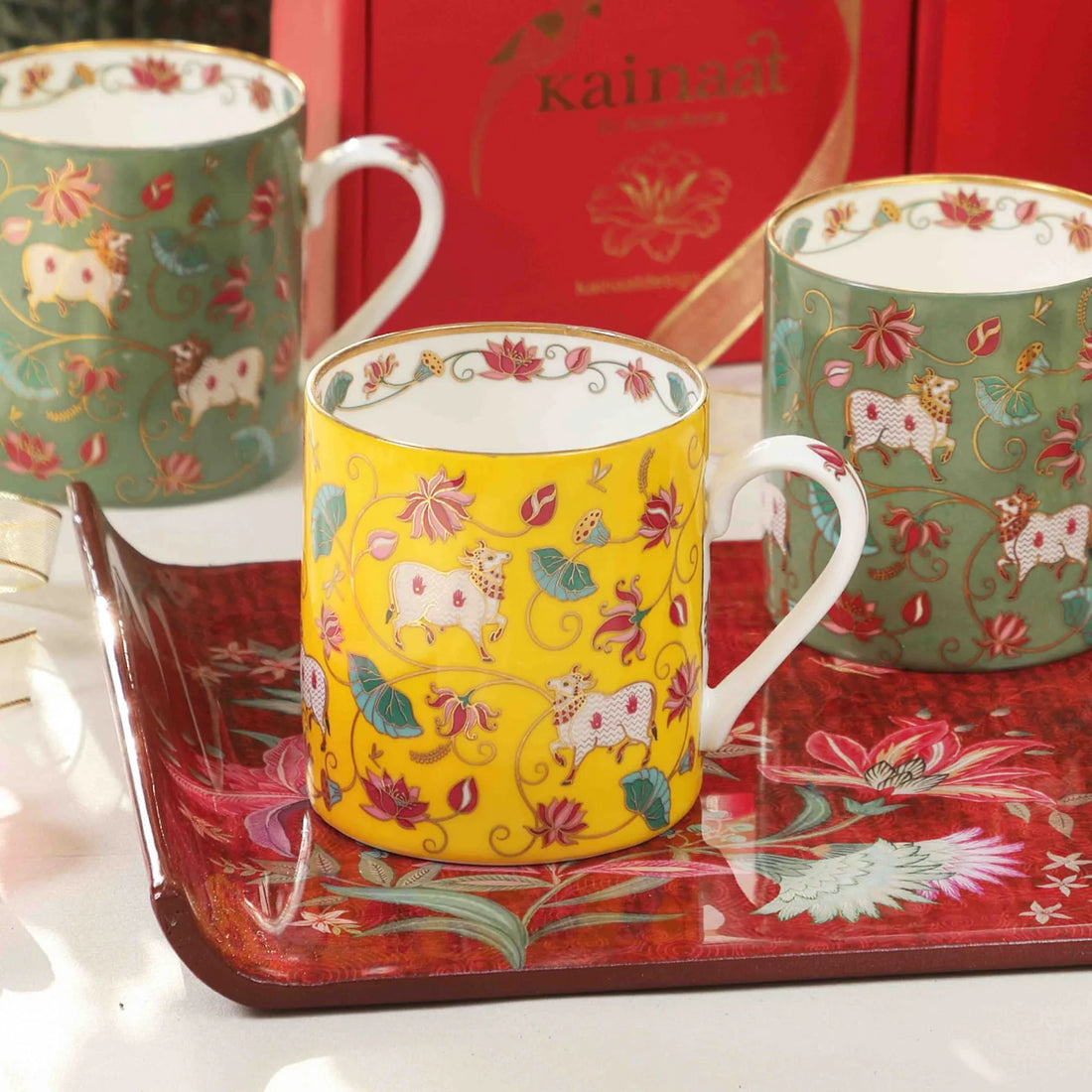 Anandi Pichwai Set of 2 Mugs | Moss & Ochre