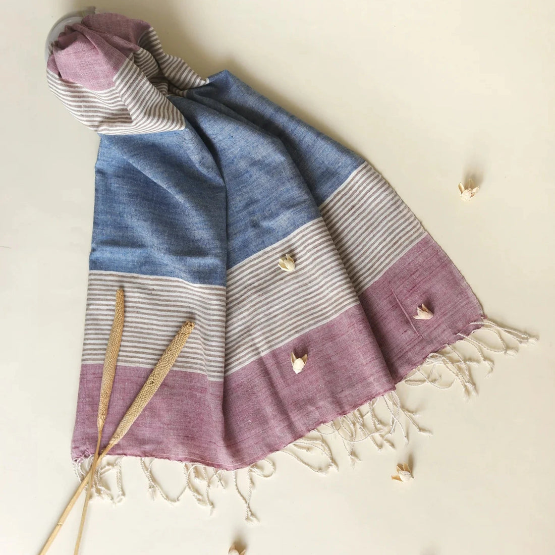 Ahimsa Peace Silk Stole | Blue &amp; Pink Stripes