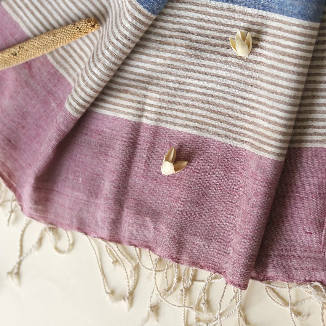 Ahimsa Peace Silk Stole | Blue &amp; Pink Stripes