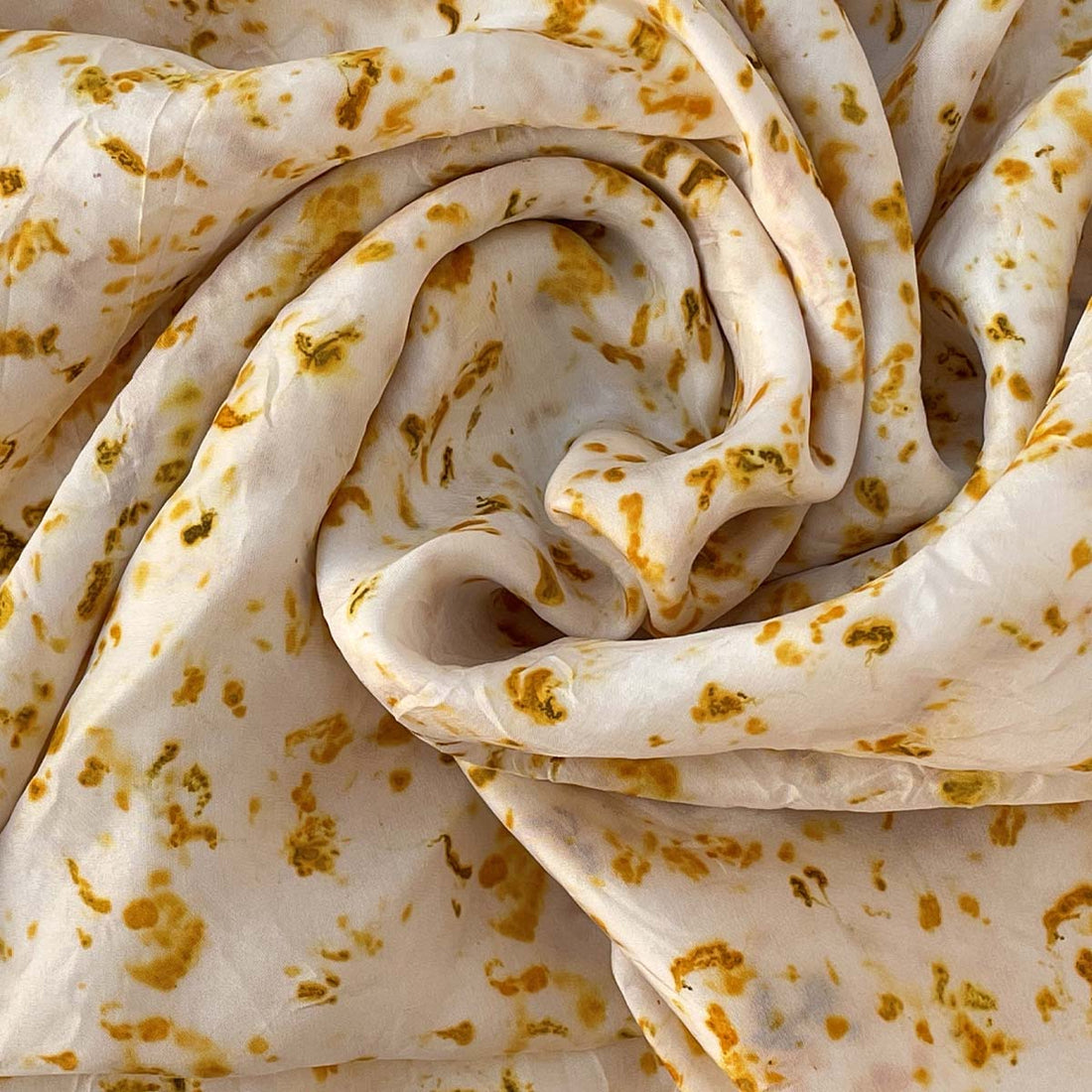 Eco-printed Silk Square Scarf | White with brown yellow print small