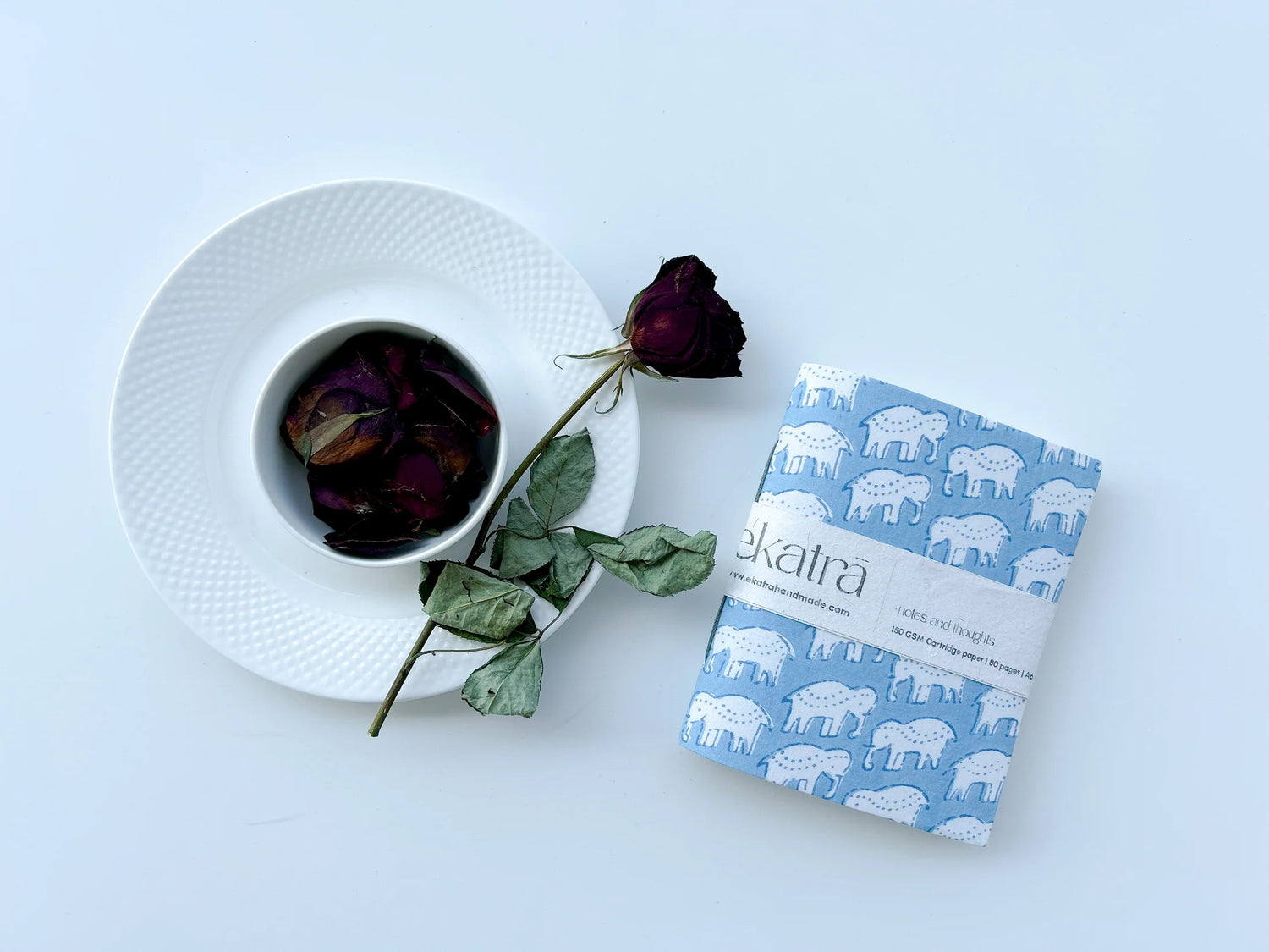 Blockprinted Fabric Cover Notebook | A6 | Elephant design