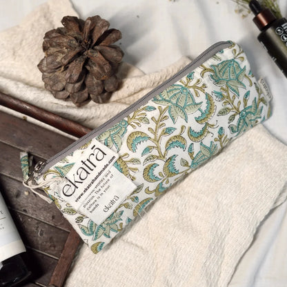 Blockprinted Sustainable Fabric Travel Pouch | Small