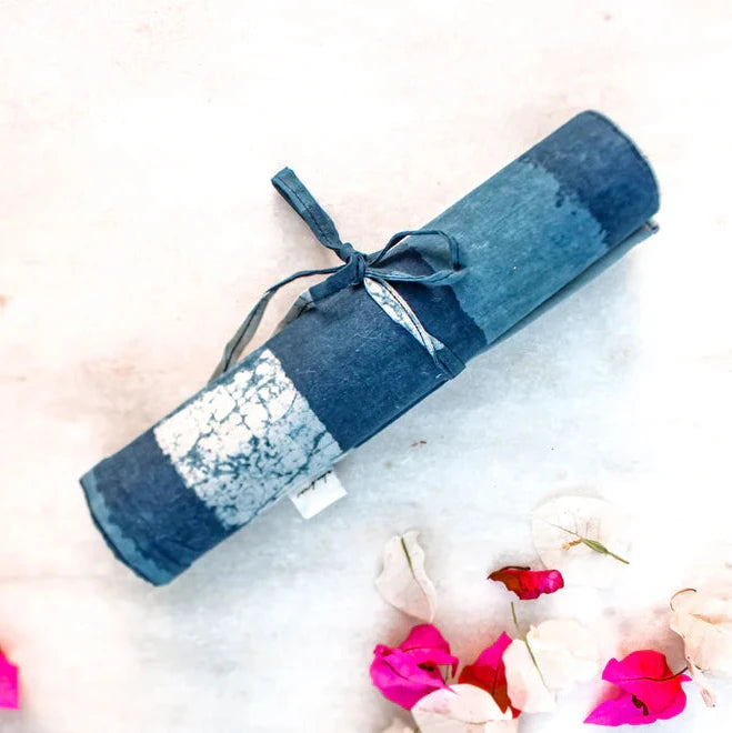 Blockprinted Fabric Roll-Up Case | Indigo Stripes