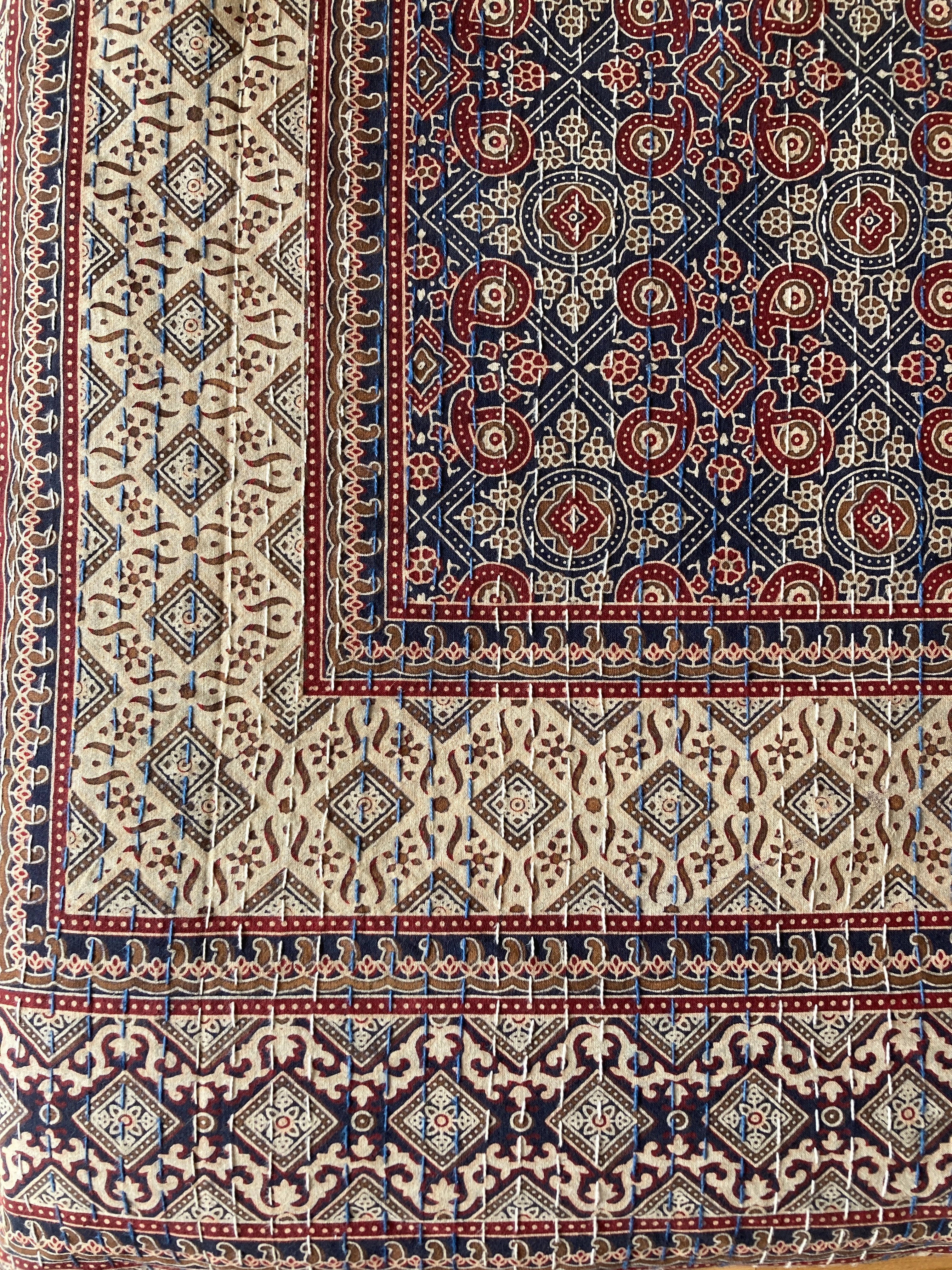 Kantha bedspread - Ajrakh print