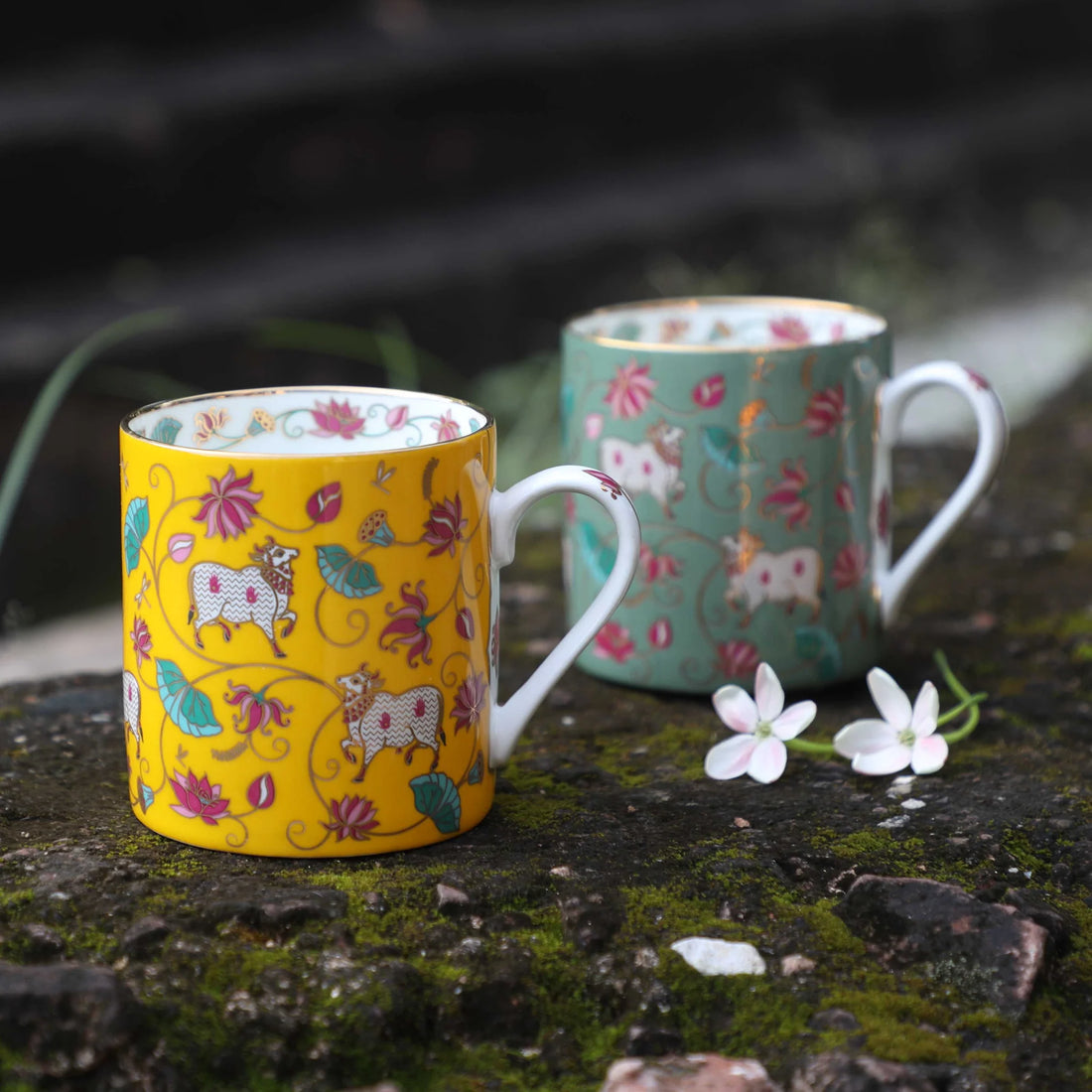 Anandi Pichwai Set of 2 Mugs | Moss & Ochre